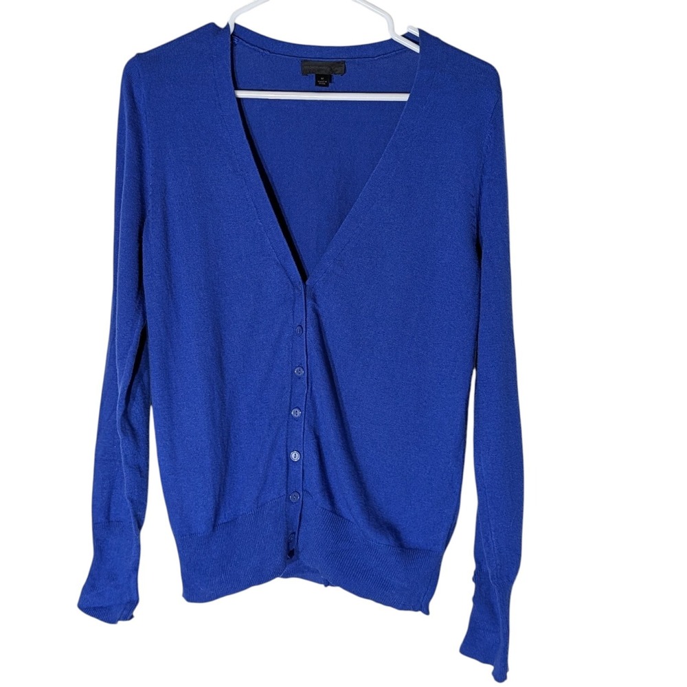 Vintage Worthington Cardigan Royal Blue Cotton Blend Button Up Womens Medium 90s